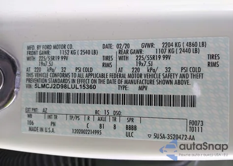 2020 Lincoln Corsair Reserve from USA, damaged, VIN 5LMCJ2D98LUL15360